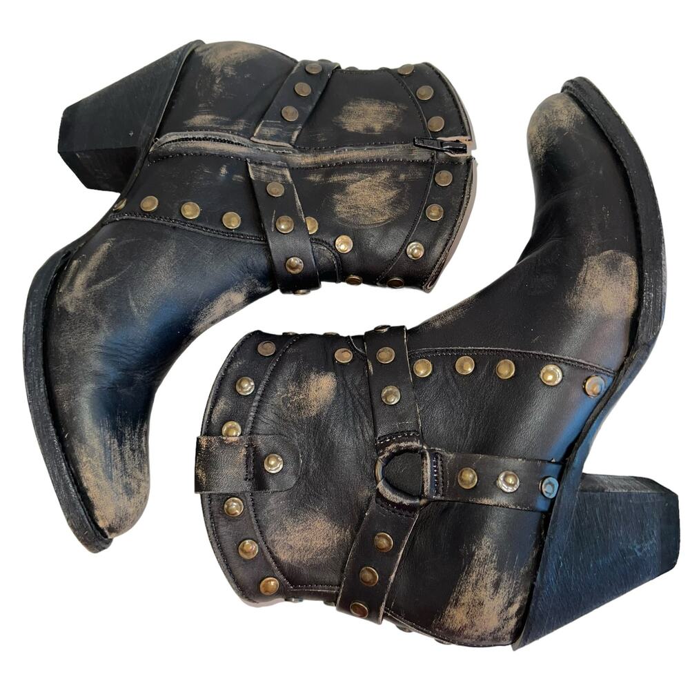 OG by Old Gringo Studded Distressed Harness Boot Bootie  Leather 3" Heel Black 8 - Picture 5 of 16